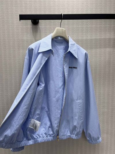 Miu Miu Embroidered Long Sleeve Coat in Light Blue