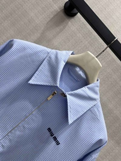 Miu Miu Embroidered Long Sleeve Coat in Light Blue