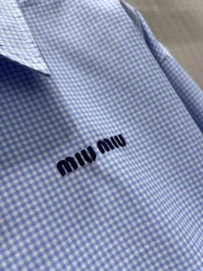 Miu Miu Embroidered Long Sleeve Coat in Light Blue
