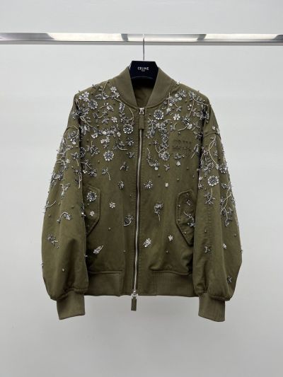 Miu Miu Embroidered Monogram Jacket in Olive