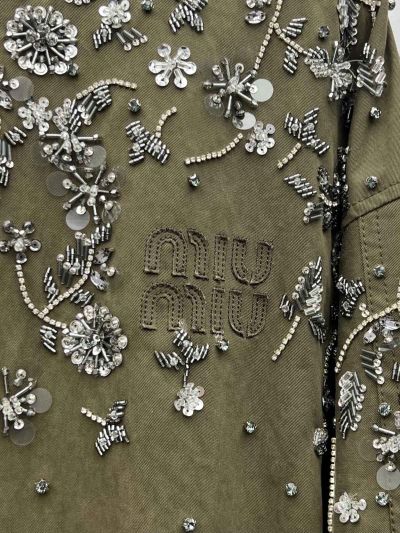 Miu Miu Embroidered Monogram Jacket in Olive