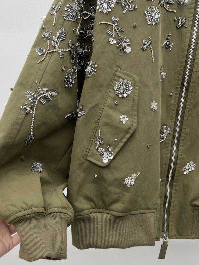 Miu Miu Embroidered Monogram Jacket in Olive