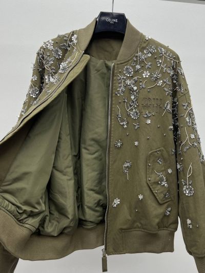 Miu Miu Embroidered Monogram Jacket in Olive