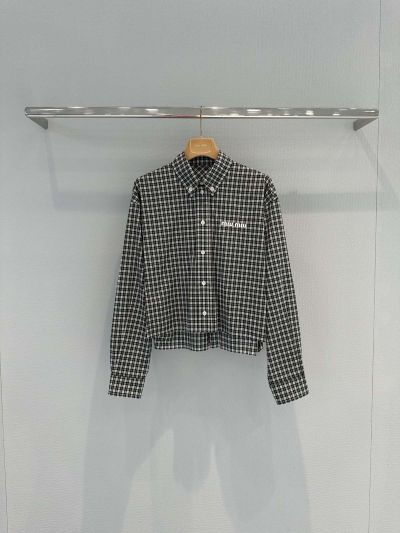 Miu Miu Embroidered Plaid Shirt in Green