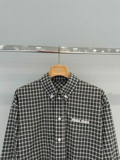 Miu Miu Embroidered Plaid Shirt in Green