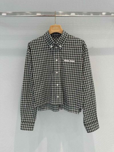 Miu Miu Embroidered Plaid Shirt in Green