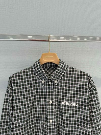 Miu Miu Embroidered Plaid Shirt in Green
