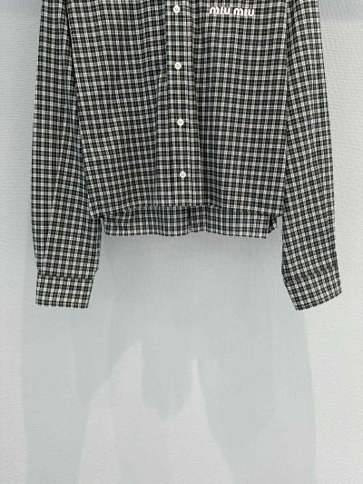 Miu Miu Embroidered Plaid Shirt in Green