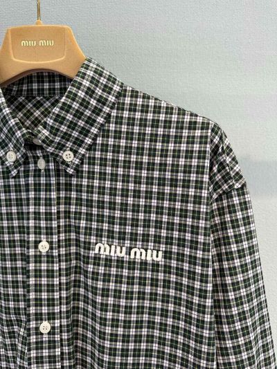 Miu Miu Embroidered Plaid Shirt in Green