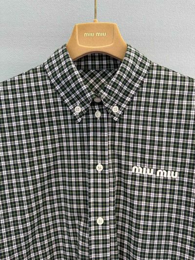 Miu Miu Embroidered Plaid Shirt in Green