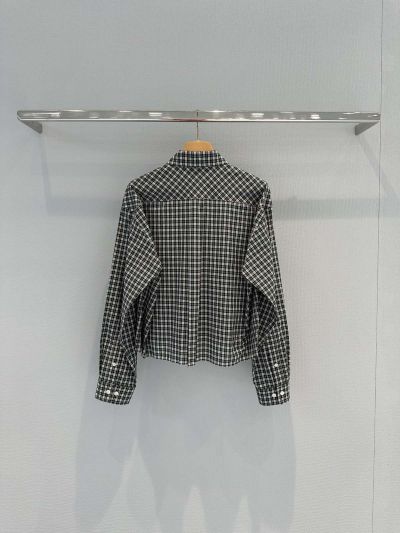 Miu Miu Embroidered Plaid Shirt in Green