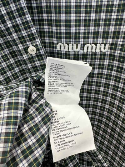 Miu Miu Embroidered Plaid Shirt in Green