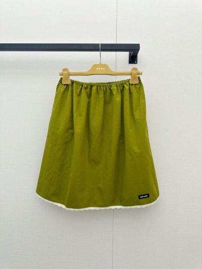 Miu Miu Embroidered Pleated Skirt in Green