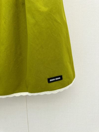 Miu Miu Embroidered Pleated Skirt in Green