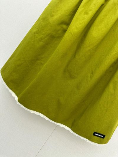 Miu Miu Embroidered Pleated Skirt in Green