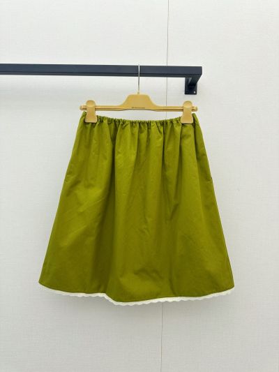 Miu Miu Embroidered Pleated Skirt in Green
