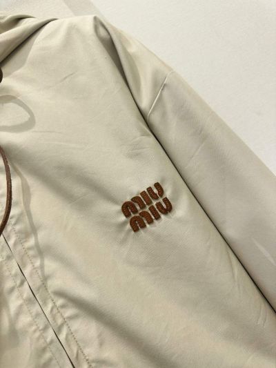 Miu Miu Hooded Leather Coat in Beige