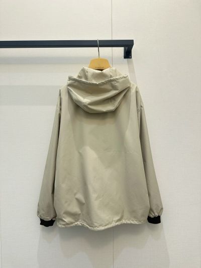 Miu Miu Hooded Leather Coat in Beige