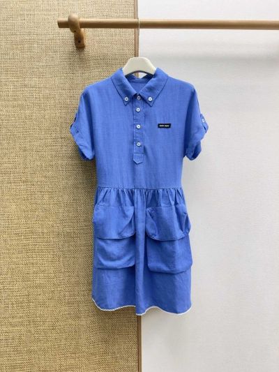 Miu Miu Linen Short Sleeve Dress in Blue