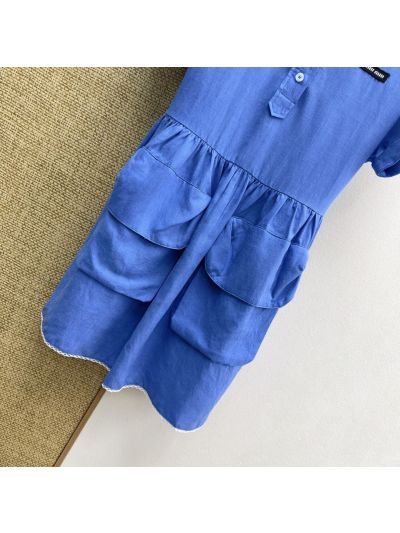 Miu Miu Linen Short Sleeve Dress in Blue
