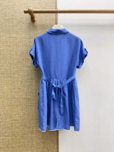 Miu Miu Linen Short Sleeve Dress in Blue