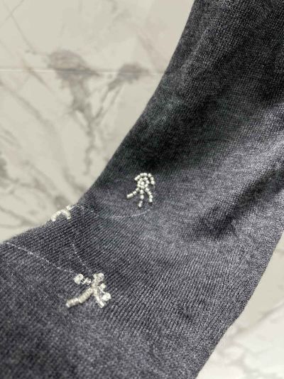 Miu Miu Long Sleeve Beaded Knit Top in Navy