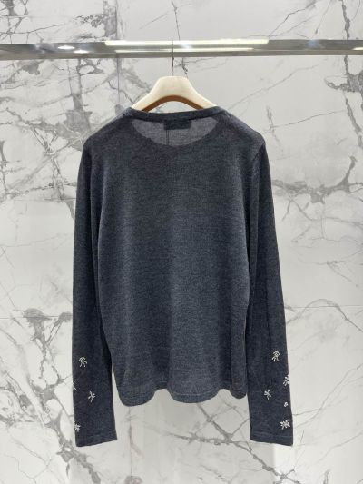 Miu Miu Long Sleeve Beaded Knit Top in Navy