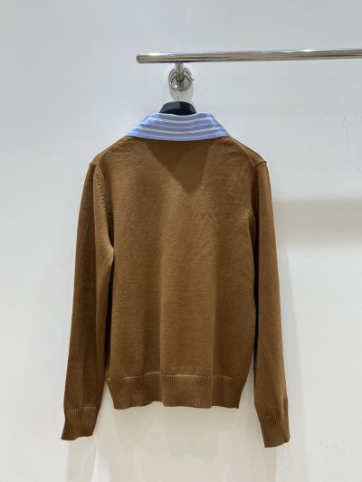 Miu Miu Long Sleeve Button-Front Cardigan in Brown and Blue