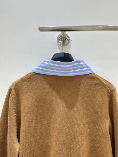 Miu Miu Long Sleeve Button-Front Cardigan in Brown and Blue