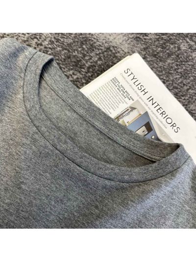 Miu Miu Long Sleeve Contrast-Trim T-Shirt in Grey and Pink