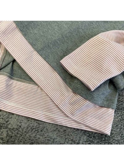 Miu Miu Long Sleeve Contrast-Trim T-Shirt in Grey and Pink