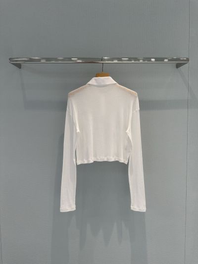 Miu Miu Long Sleeve Contrast-Trim T-Shirt in White