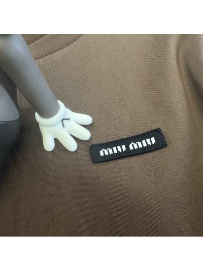 Miu Miu Long Sleeve Crew Neck T-Shirt in Brown