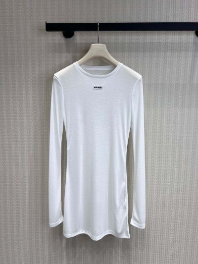 Miu Miu Long Sleeve Crew Neck T-Shirt in White