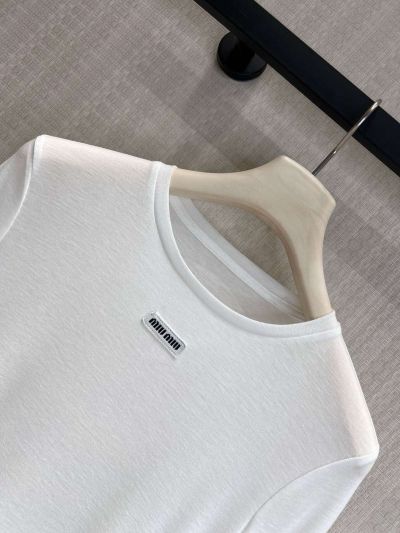 Miu Miu Long Sleeve Crew Neck T-Shirt in White