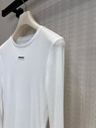 Miu Miu Long Sleeve Crew Neck T-Shirt in White