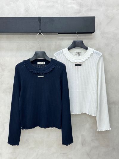 Miu Miu Long Sleeve Striped Pants in White