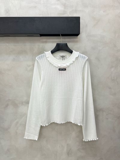 Miu Miu Long Sleeve Striped Pants in White