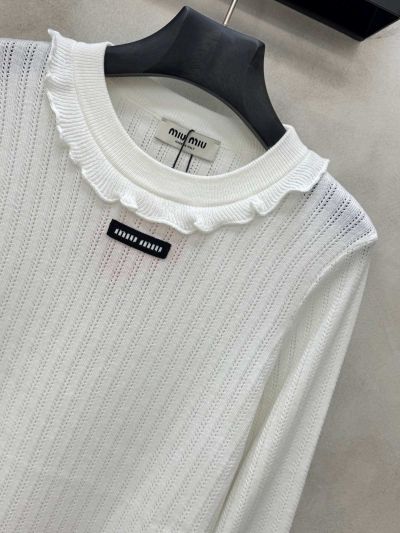 Miu Miu Long Sleeve Striped Pants in White