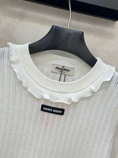 Miu Miu Long Sleeve Striped Pants in White
