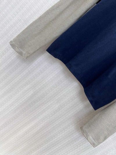 Miu Miu Long Sleeve Striped Shirt in Navy and Grey