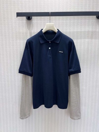 Miu Miu Long Sleeve Striped Shirt in Navy and Grey