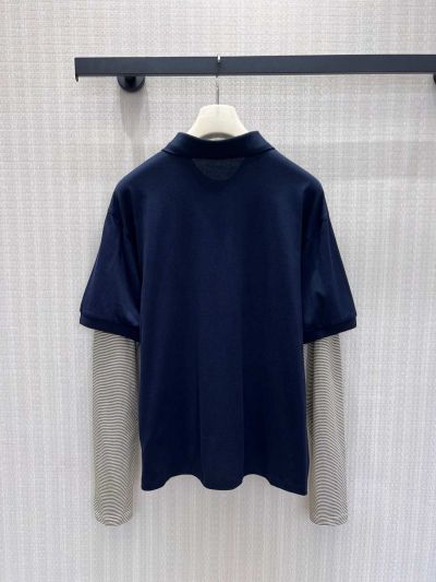 Miu Miu Long Sleeve Striped Shirt in Navy and Grey