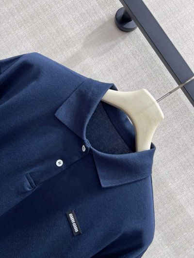 Miu Miu Long Sleeve Striped Shirt in Navy and Grey