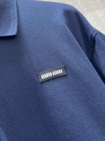 Miu Miu Long Sleeve Striped Shirt in Navy and Grey