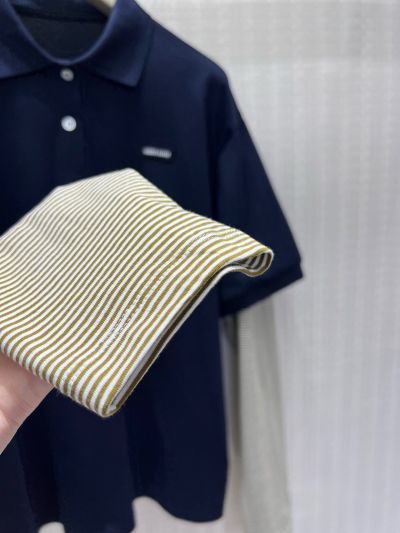 Miu Miu Long Sleeve Striped Shirt in Navy and Grey