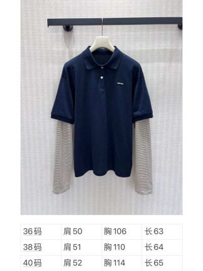 Miu Miu Long Sleeve Striped Shirt in Navy and Grey