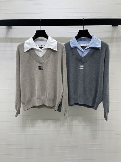 Miu Miu Long Sleeve Striped Sweater