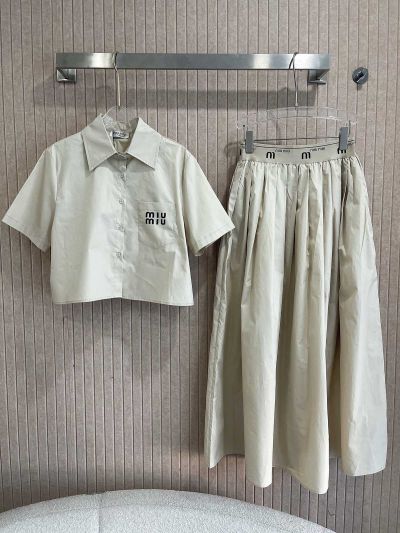 Miu Miu Midi Embroidered Skirt in Beige