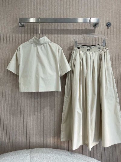 Miu Miu Midi Embroidered Skirt in Beige